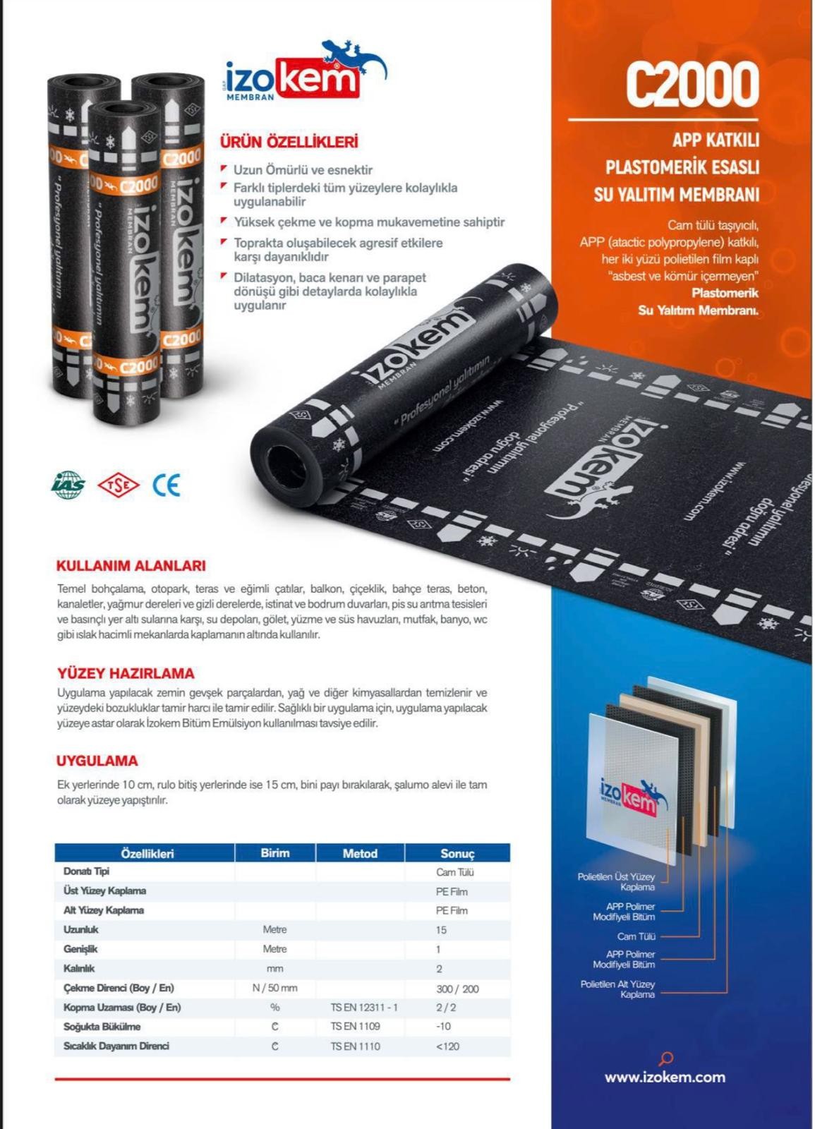 İZOKEM C2000 ÇATI MEMBRANI
